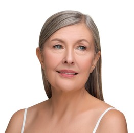 Photo of Beautiful mature woman with healthy skin on white background