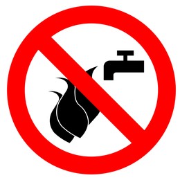 Image of International Maritime Organization (IMO) sign, illustration. Do not extinguish with water 