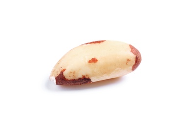 Delicious Brazil nut on white background. Healthy snack