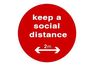 Illustration of Keep a social distance - red round sign, illustration. Protection measure during coronavirus pandemic