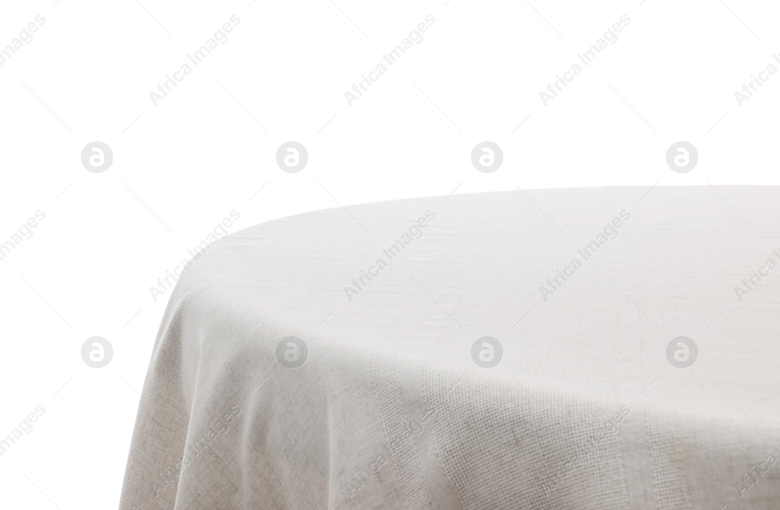 Photo of Table with light tablecloth isolated on white