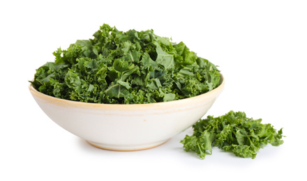 Fresh green kale leaves isolated on white