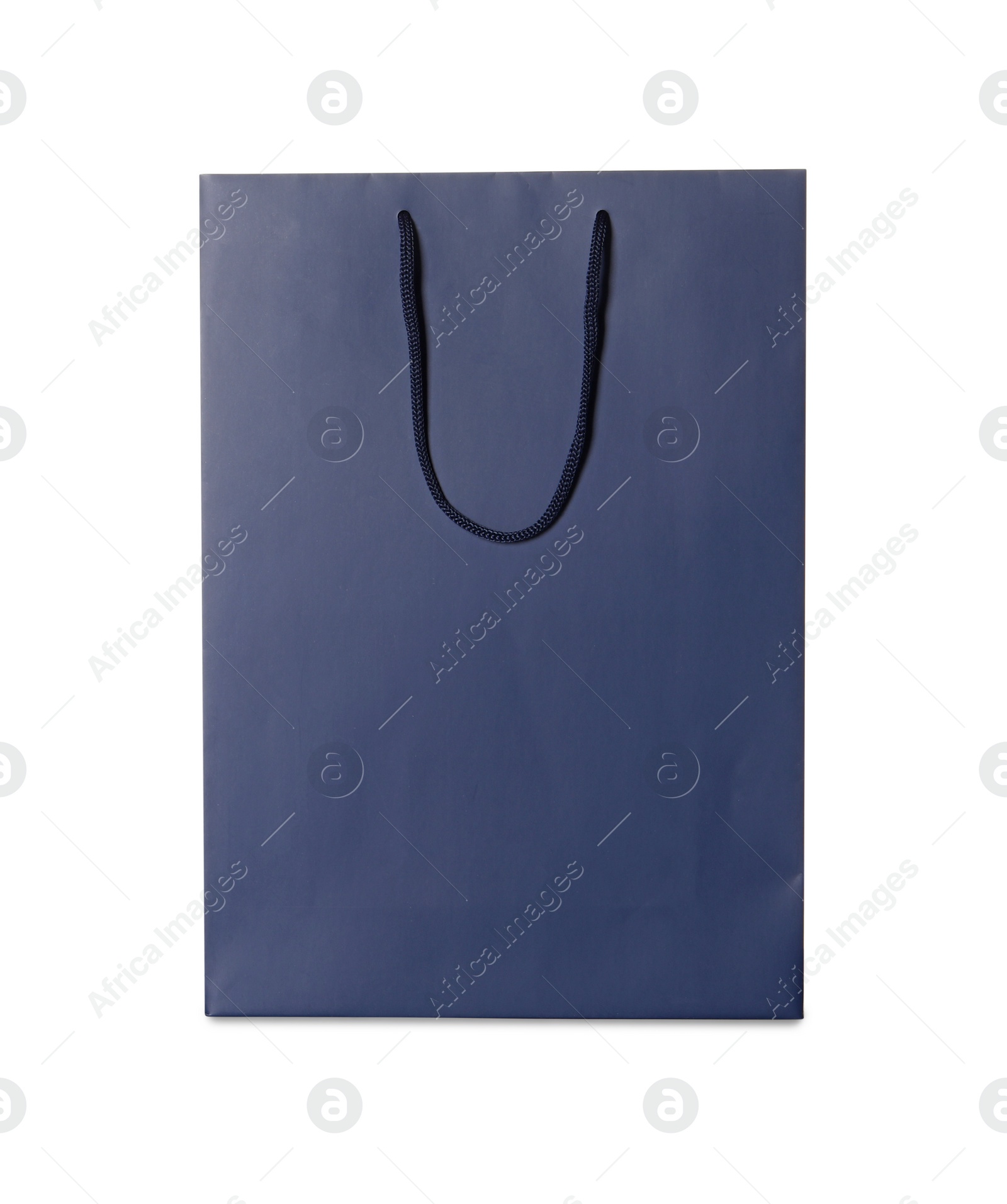 Photo of One dark blue shopping bag isolated on white