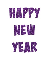 Glittery purple text Happy New Year on white background