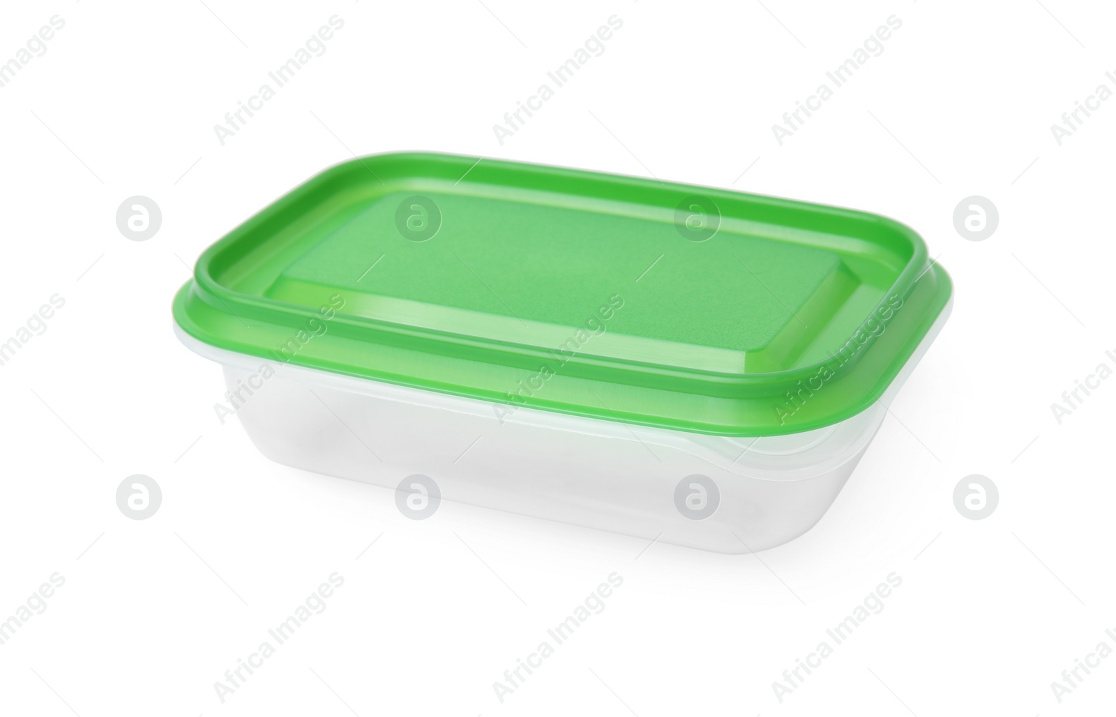 Photo of Empty plastic container on white background. Food storage