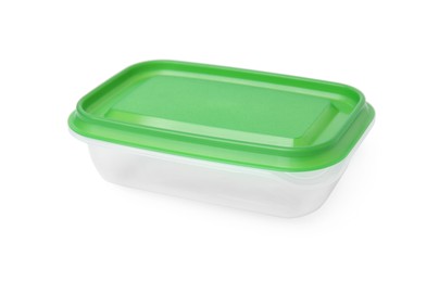 Photo of Empty plastic container on white background. Food storage