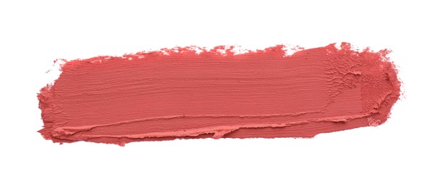 Photo of Swatch of lipstick isolated on white, top view