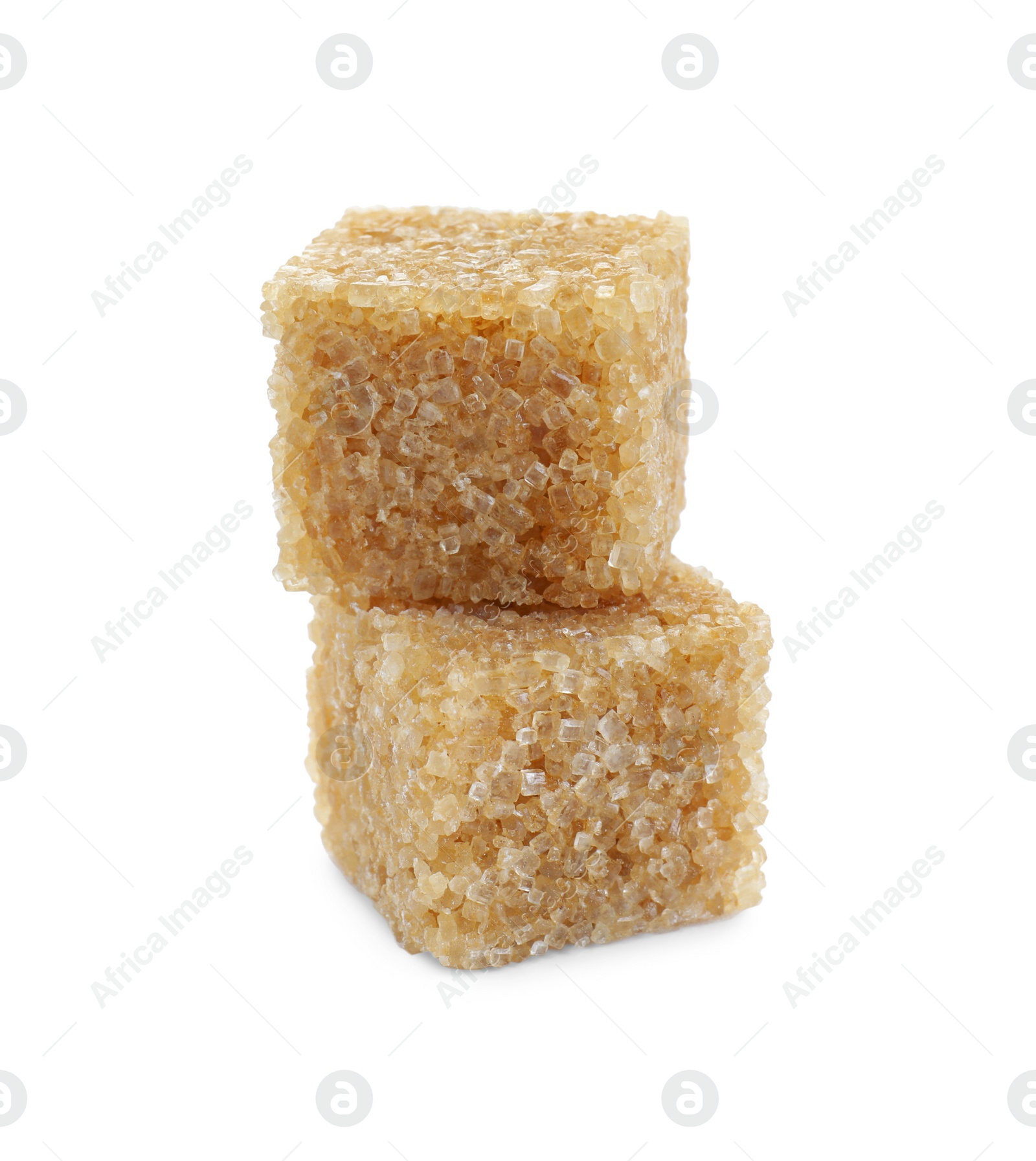 Photo of Two brown sugar cubes isolated on white