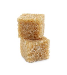 Photo of Two brown sugar cubes isolated on white