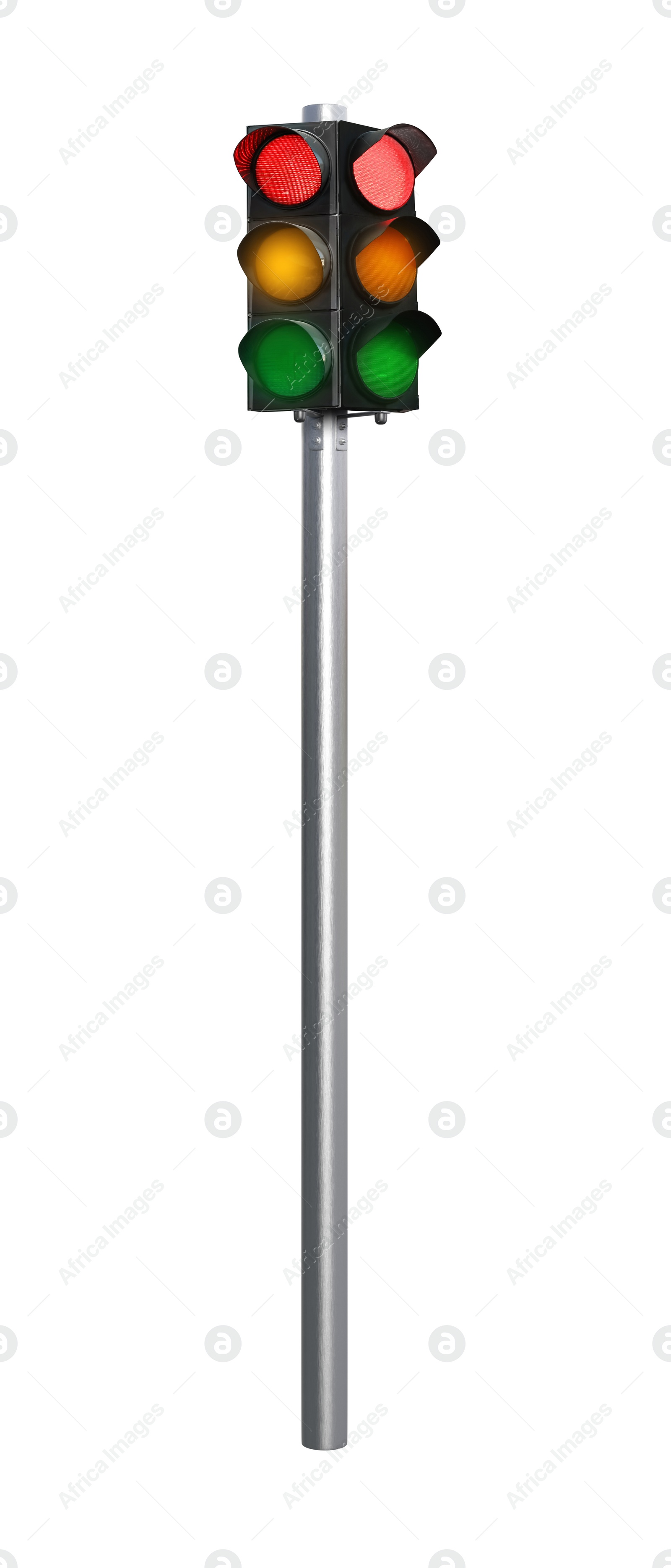 Image of Traffic lights with pole on white background