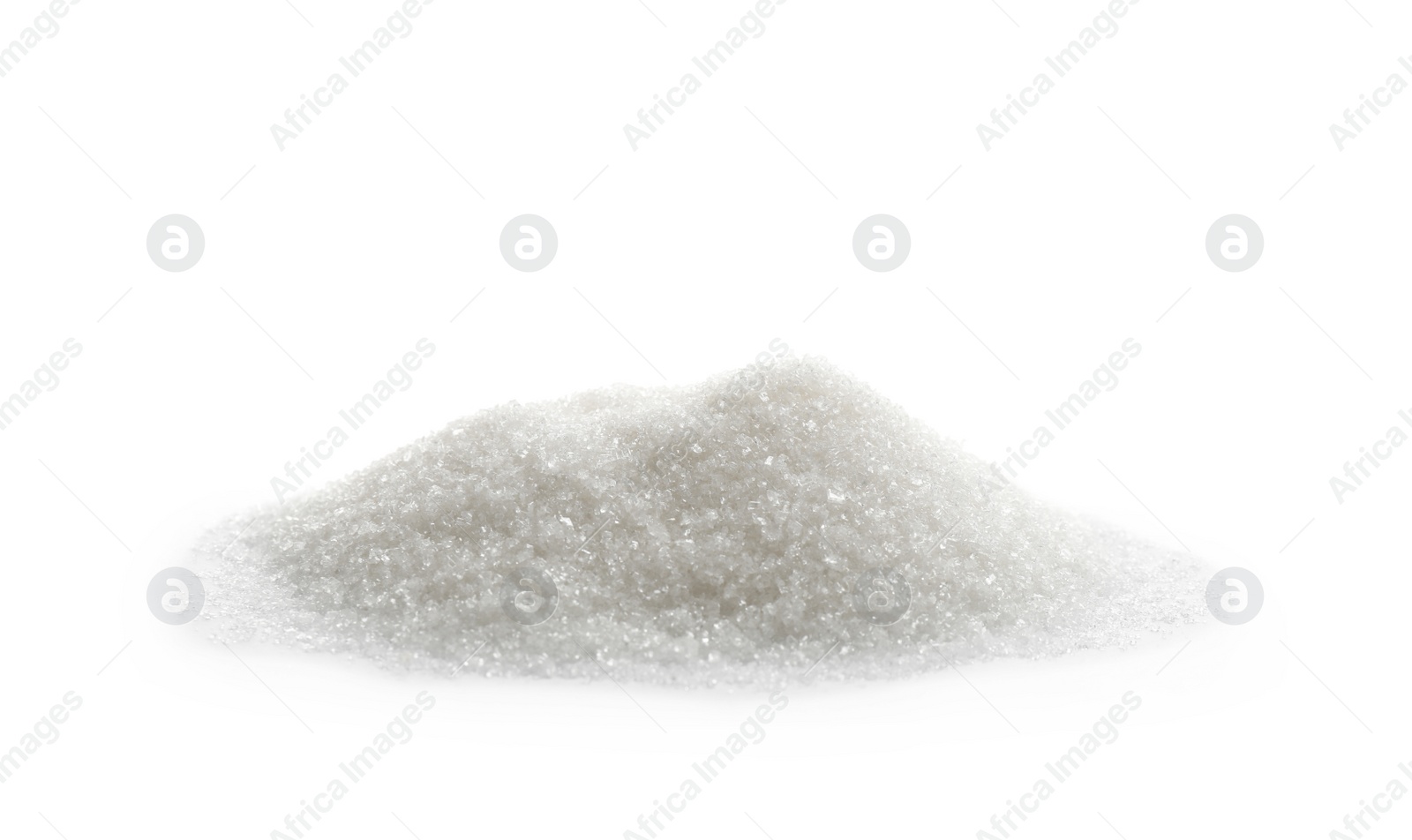 Photo of Pile of granulated sugar isolated on white