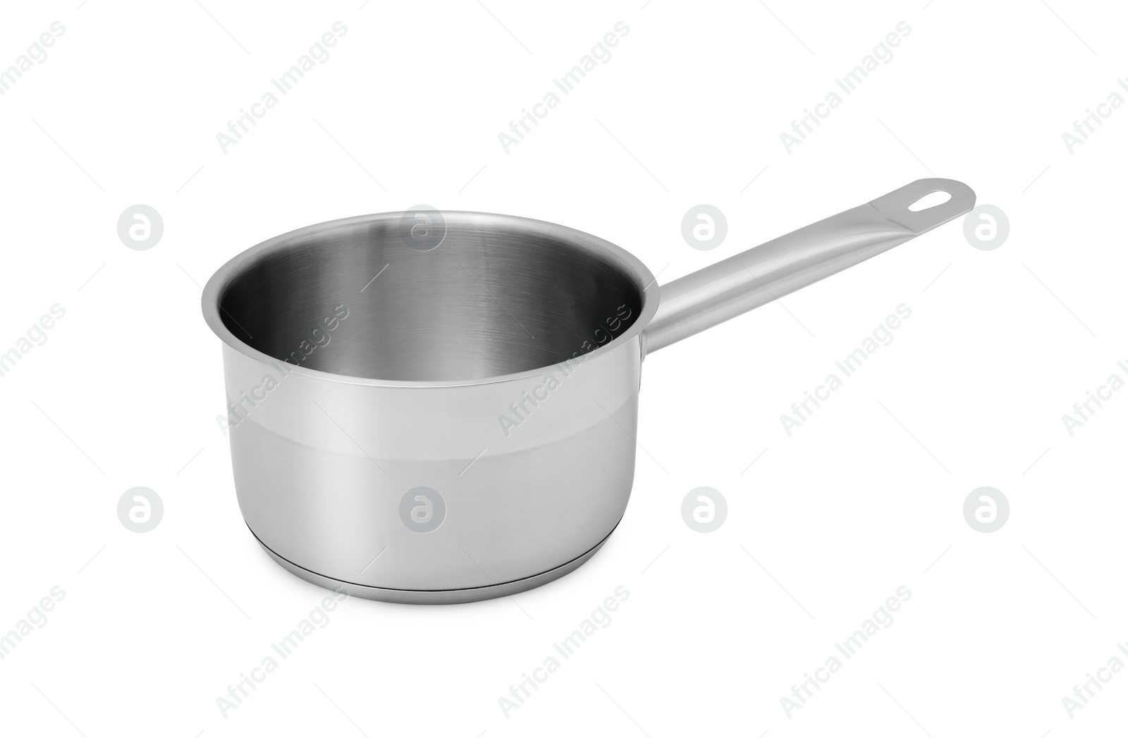 Photo of One stainless steel saucepan isolated on white