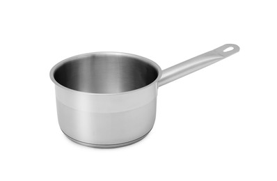 Photo of One stainless steel saucepan isolated on white