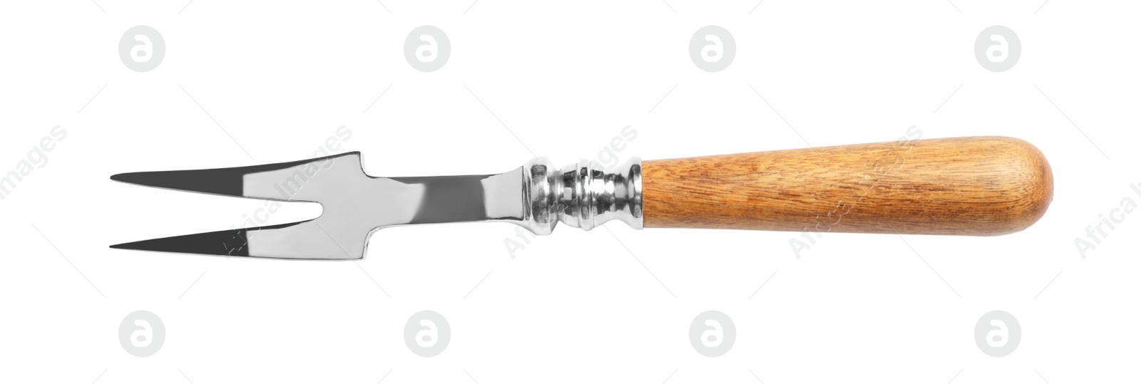 Photo of Cheese fork with wooden handle isolated on white