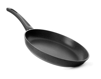 Photo of Empty modern frying pan isolated on white