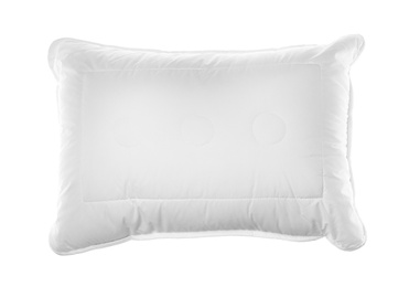 Photo of Soft bed pillow on white background