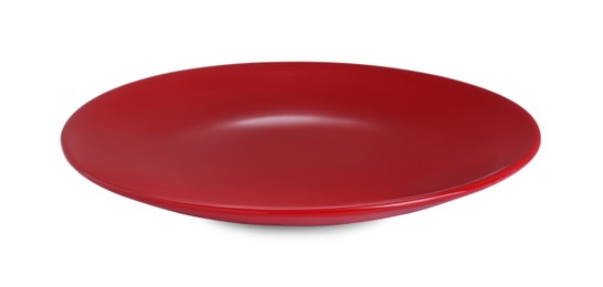 Empty red ceramic plate isolated on white