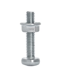 Photo of Metal carriage bolt with flange nut isolated on white