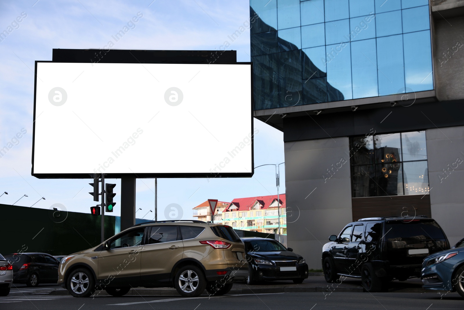 Image of Empty signboard in city. Mock-up for design