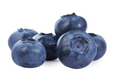 Many fresh ripe blueberries isolated on white
