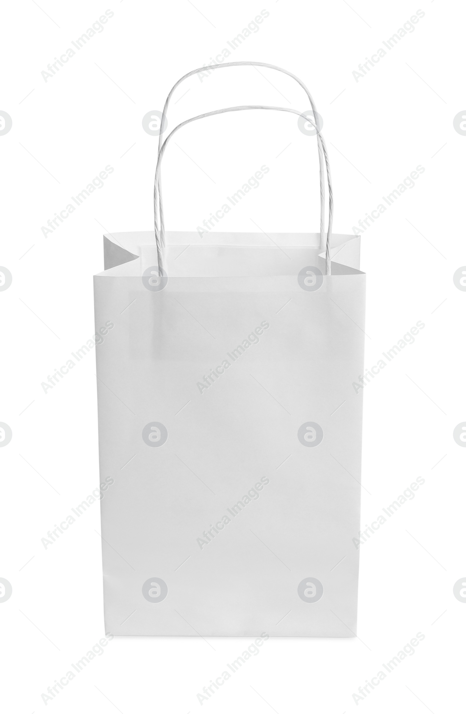 Photo of One paper bag isolated on white. Mockup for design