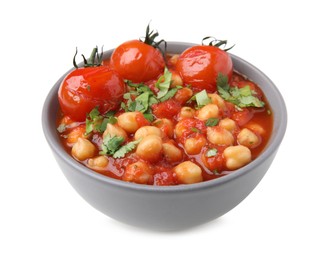 Photo of Delicious chickpea curry in bowl isolated on white