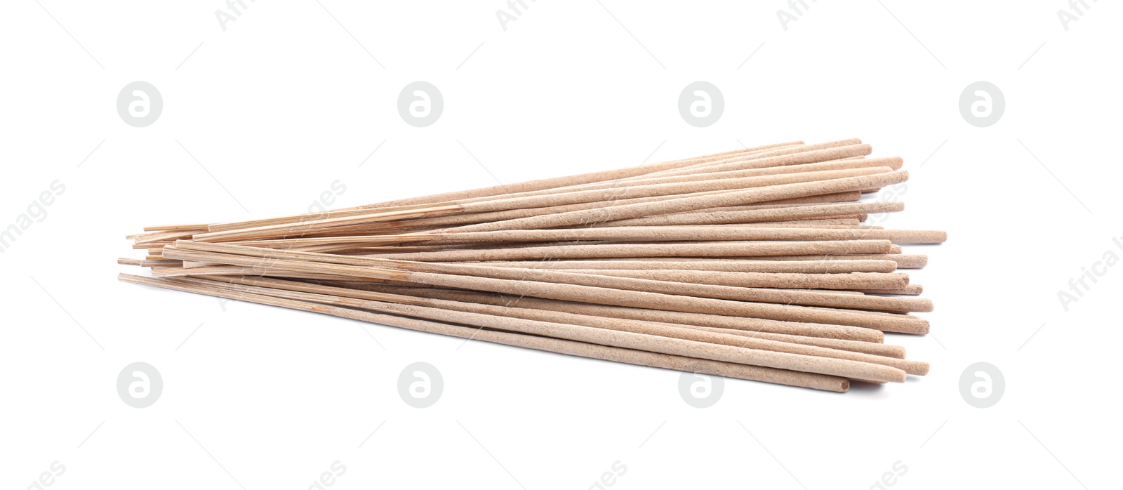 Photo of Many aromatic incense sticks on white background