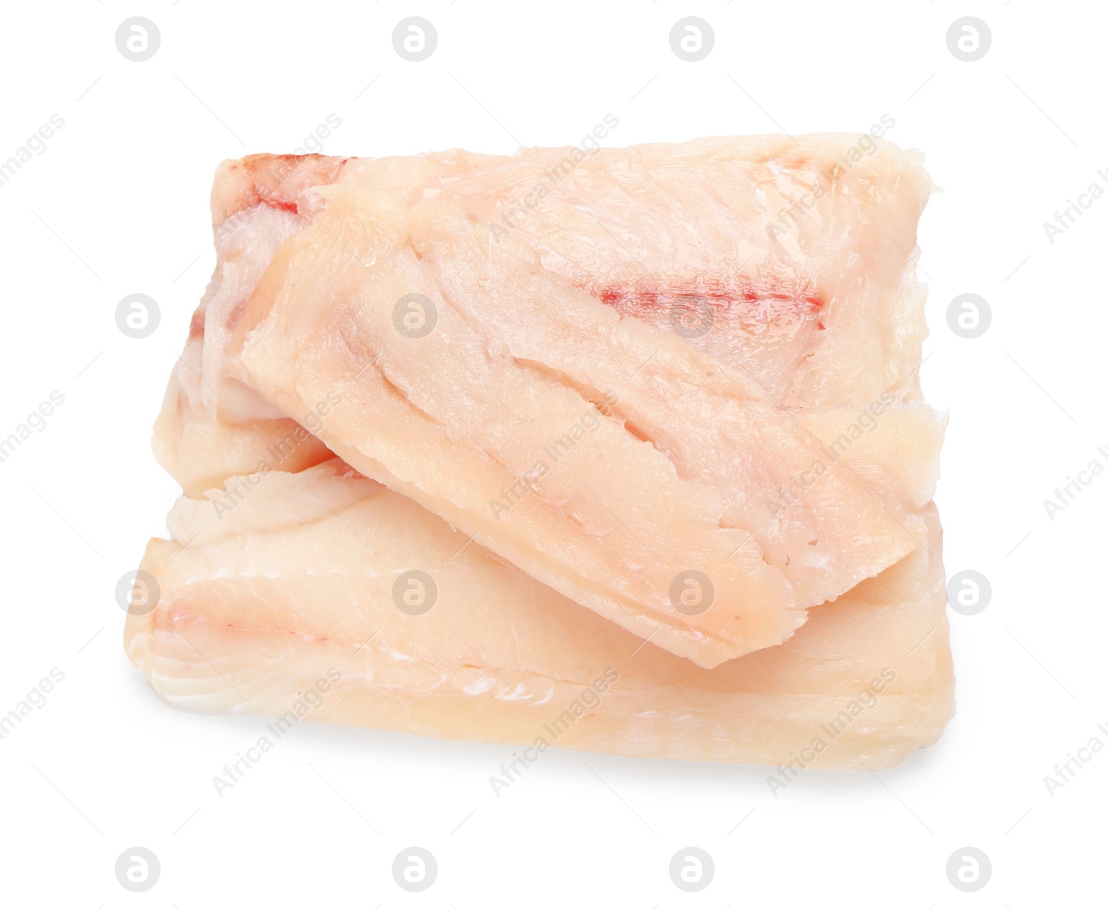 Photo of Pieces of raw cod fish isolated on white