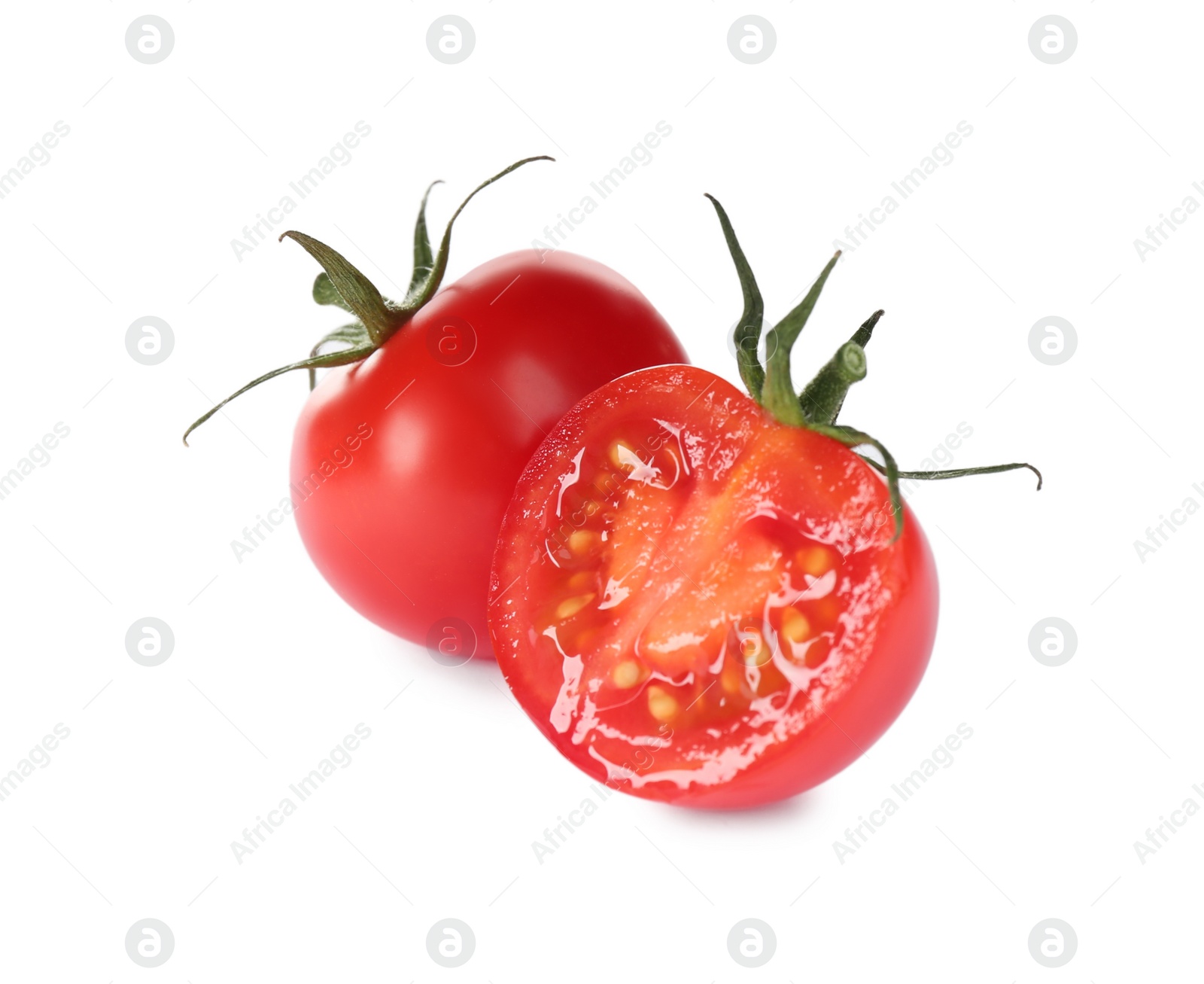 Photo of Tasty fresh raw tomatoes isolated on white