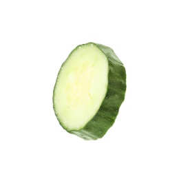 Slice of fresh cucumber on white background