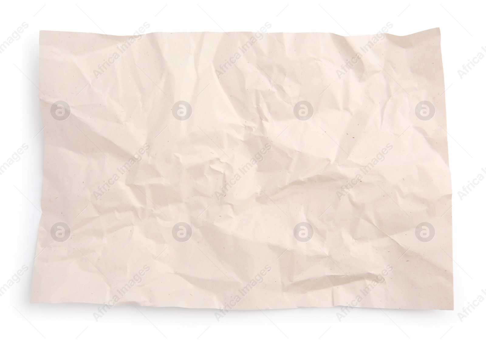 Photo of Sheet of crumpled parchment paper isolated on white, top view