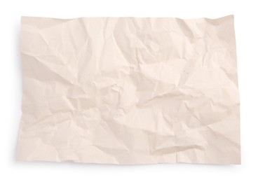 Photo of Sheet of crumpled parchment paper isolated on white, top view