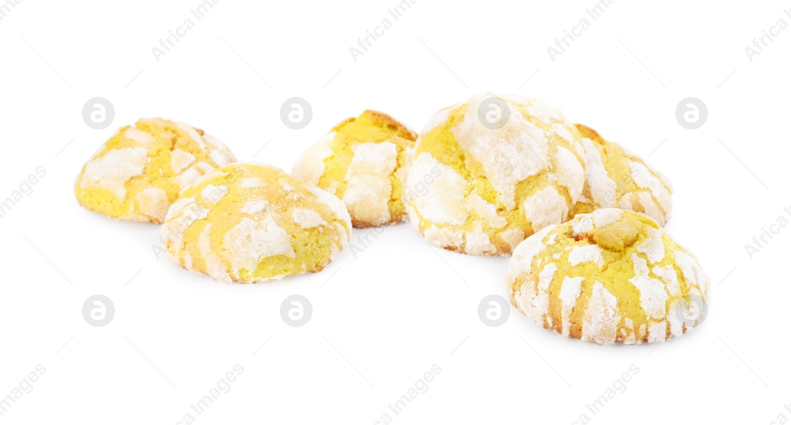 Photo of Tasty homemade lemon cookies on white background