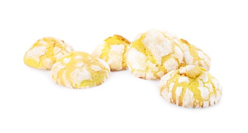 Photo of Tasty homemade lemon cookies on white background