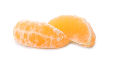 Photo of Fresh tangerine on white background. Citrus fruit