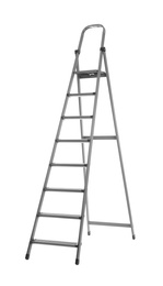 Photo of Modern metal stepladder isolated on white. Construction tool