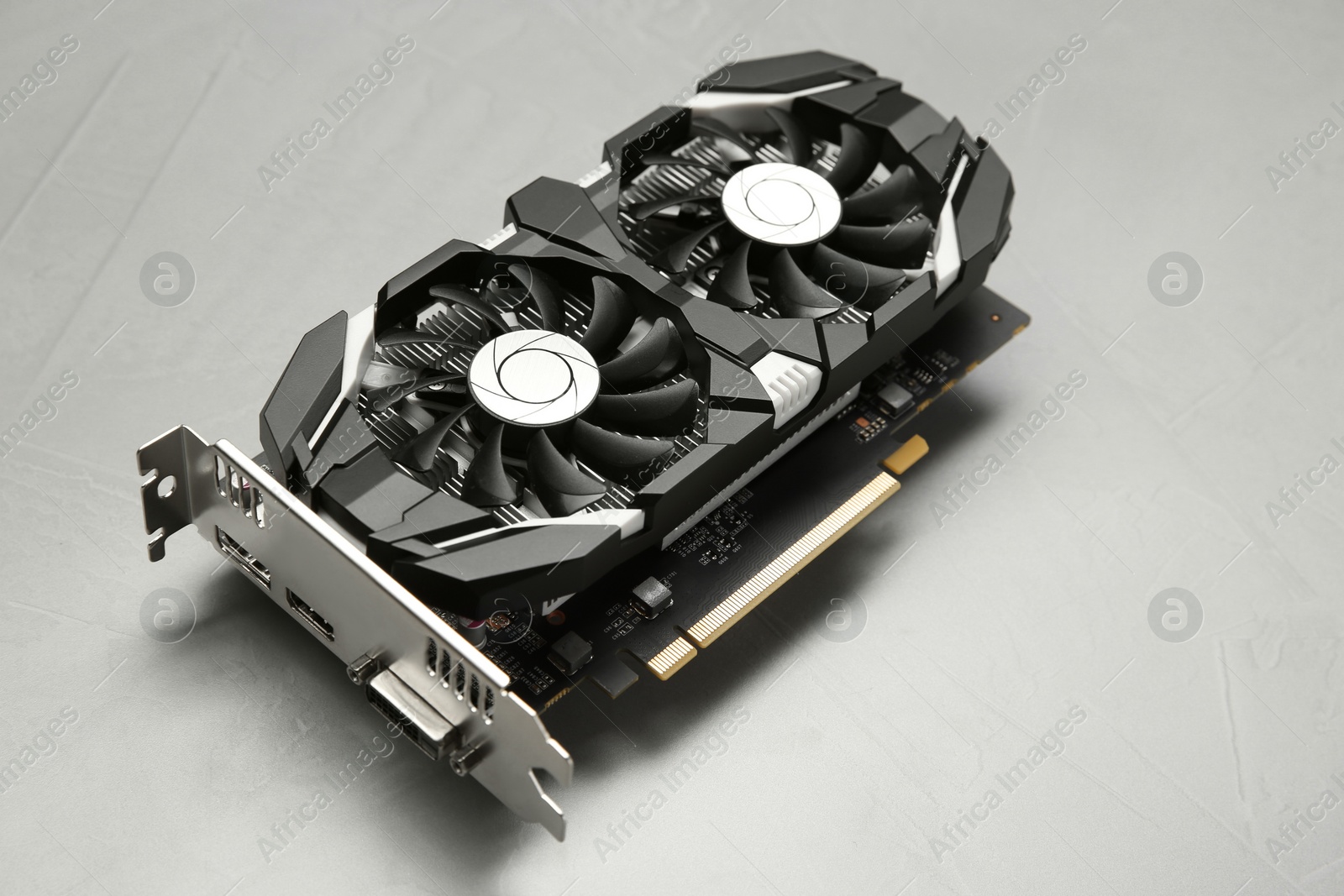 Photo of Computer graphics card on gray textured background