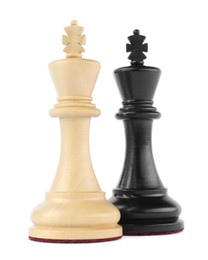 Photo of Different kings on white background. Chess pieces