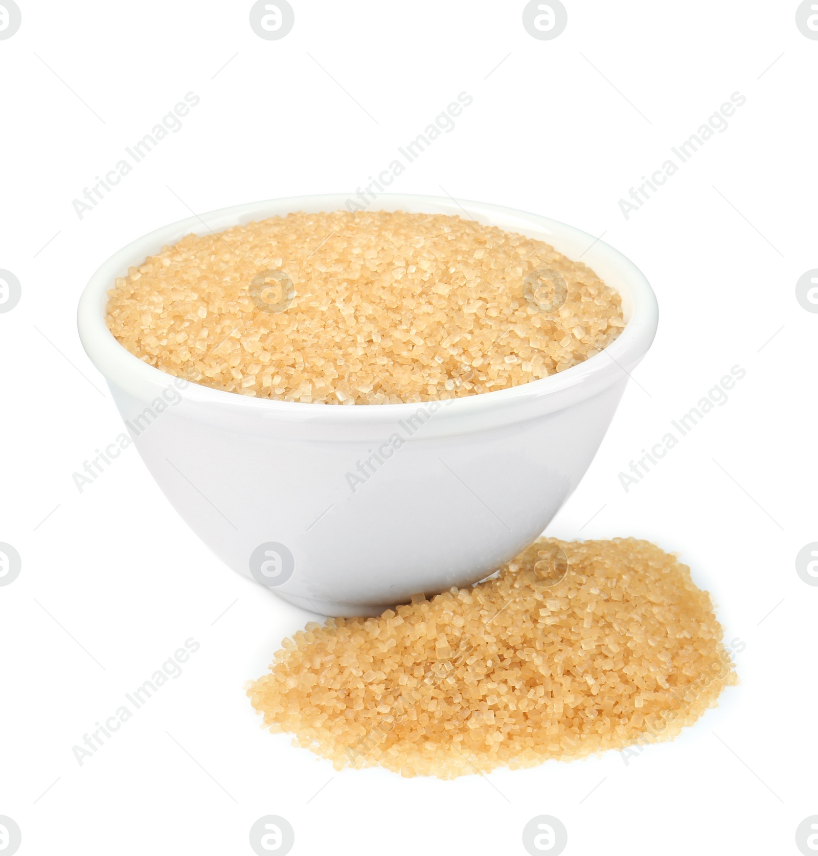 Photo of Brown sugar in bowl isolated on white