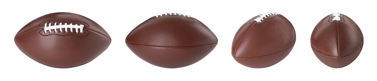 Image of American football ball isolated on white, different sides