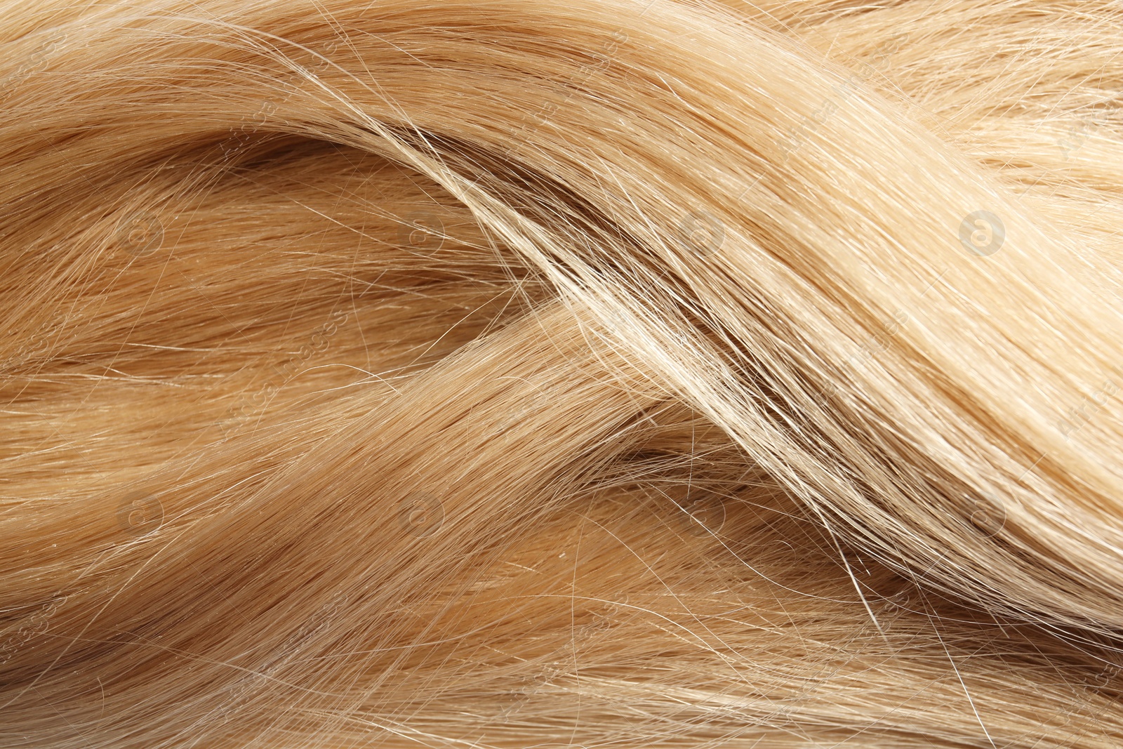 Photo of Texture of healthy blond hair as background, closeup