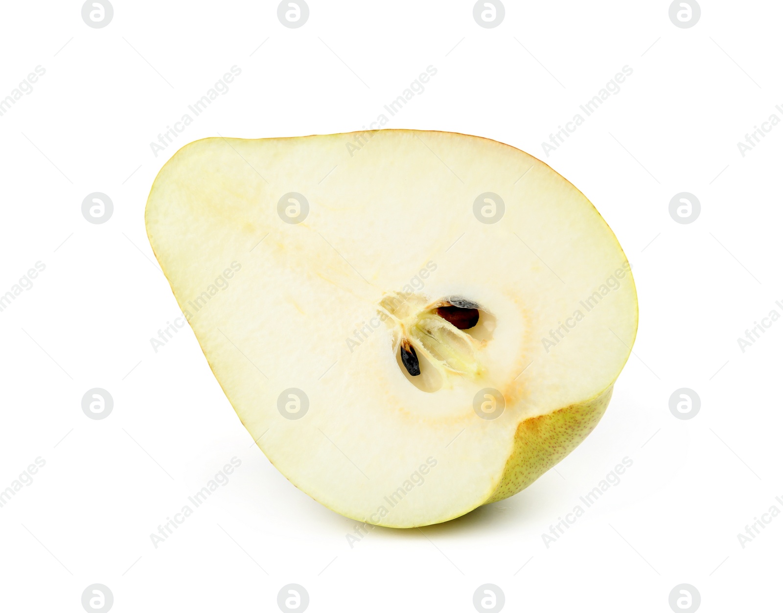 Photo of Half of ripe fresh juicy pear isolated on white