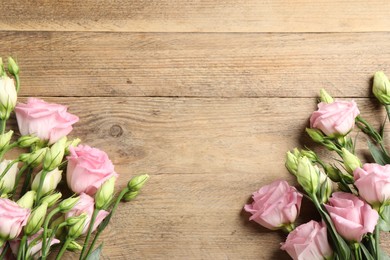 Photo of Happy Mother's Day. Beautiful flowers on wooden table, flat lay. Space for text