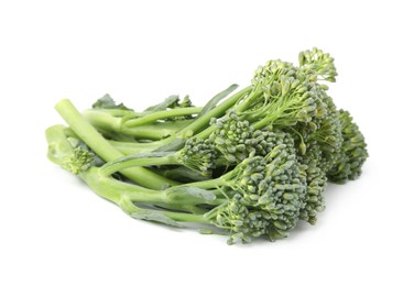 Photo of Fresh raw broccolini isolated on white. Healthy food