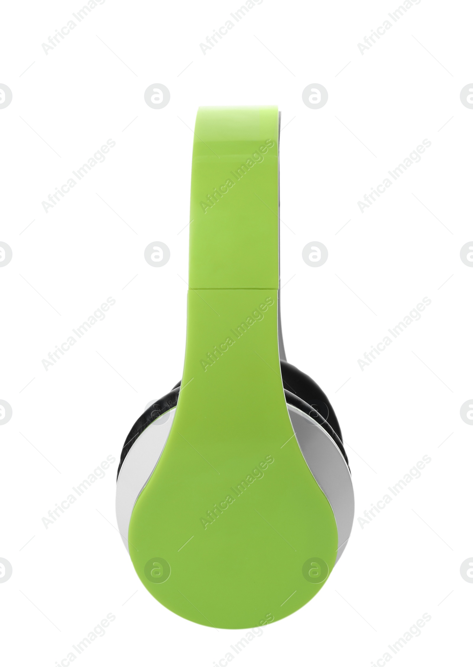 Photo of Stylish modern headphones with earmuffs on white background