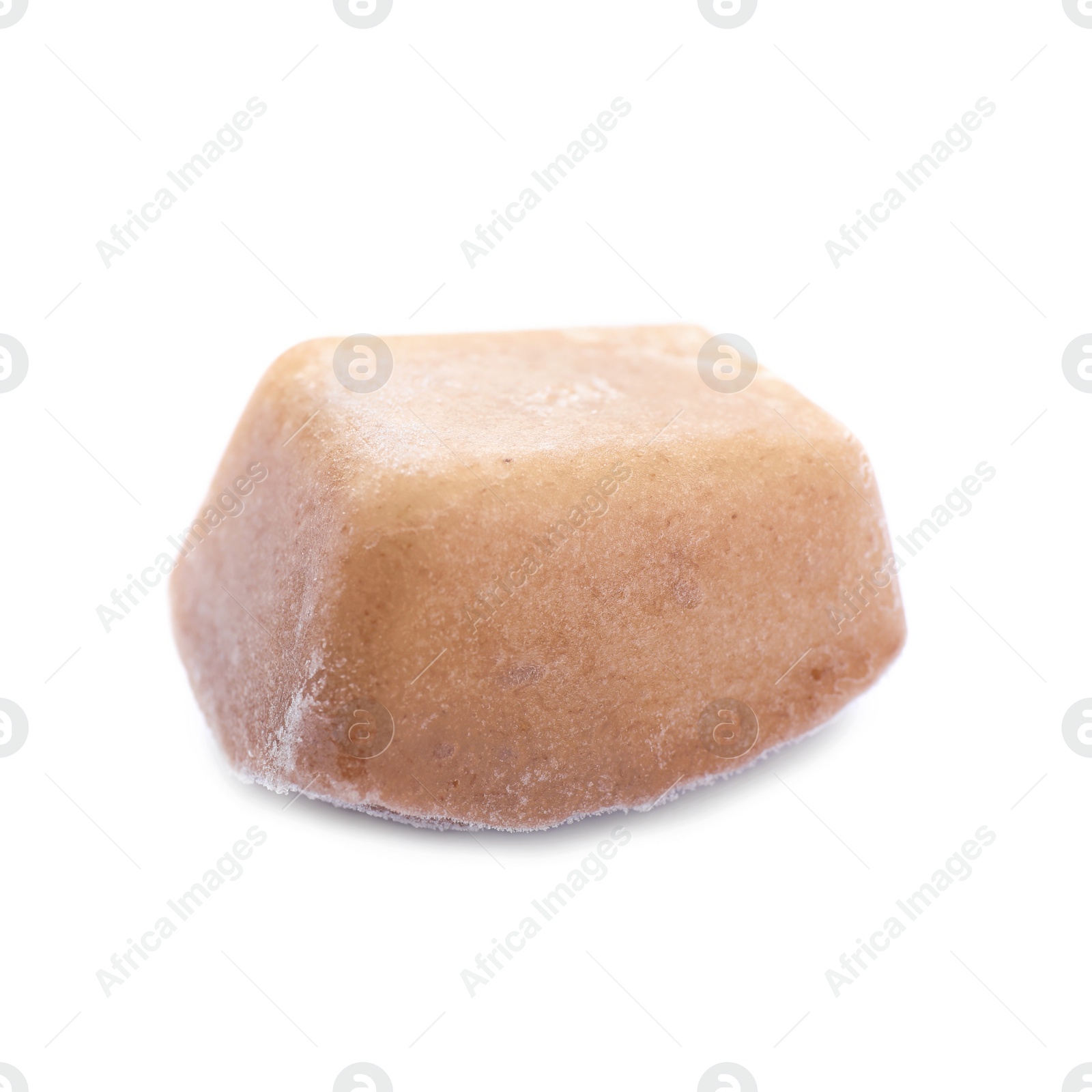 Photo of Frozen fruit puree cube isolated on white