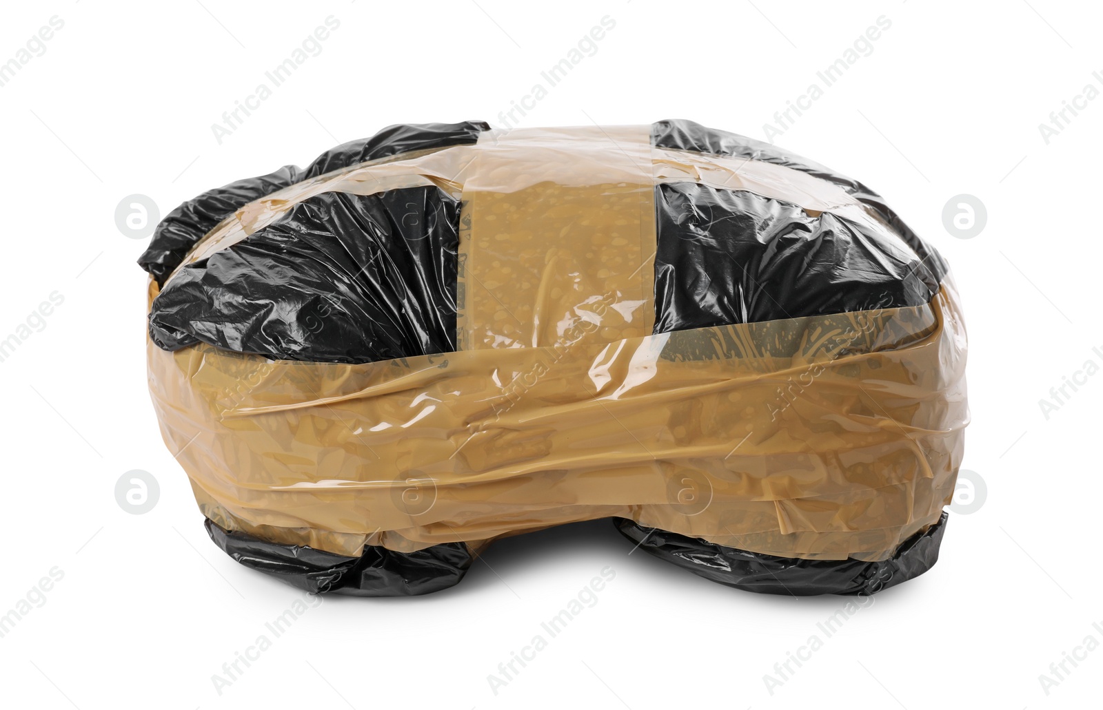 Photo of Package with narcotics isolated on white. Drug addiction