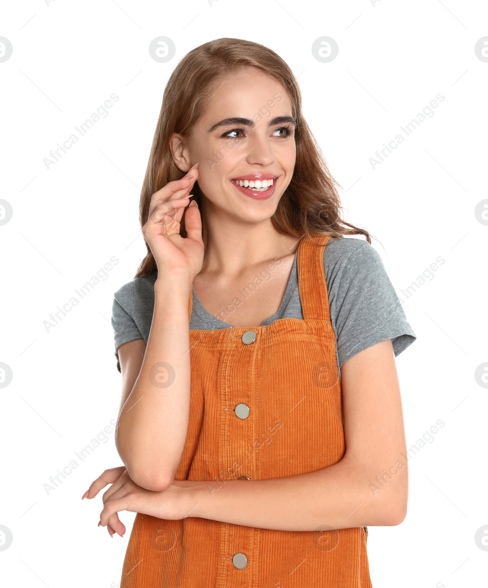 Photo of Portrait of young woman on white background