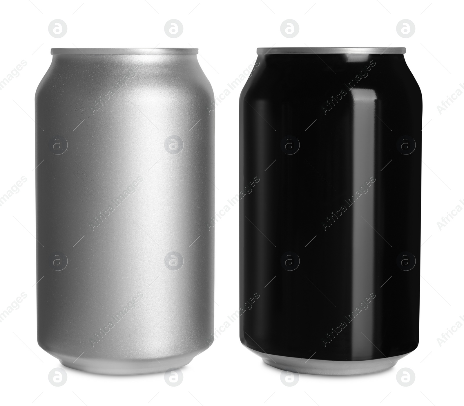 Photo of Aluminum cans on white background. Mockup for design