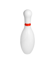 Photo of Bowling pin with red stripe isolated on white